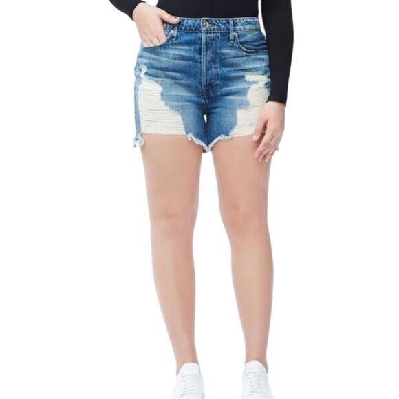 Good American Bombshell Distressed Denim Short Size 10/30 - Picture 1 of 6